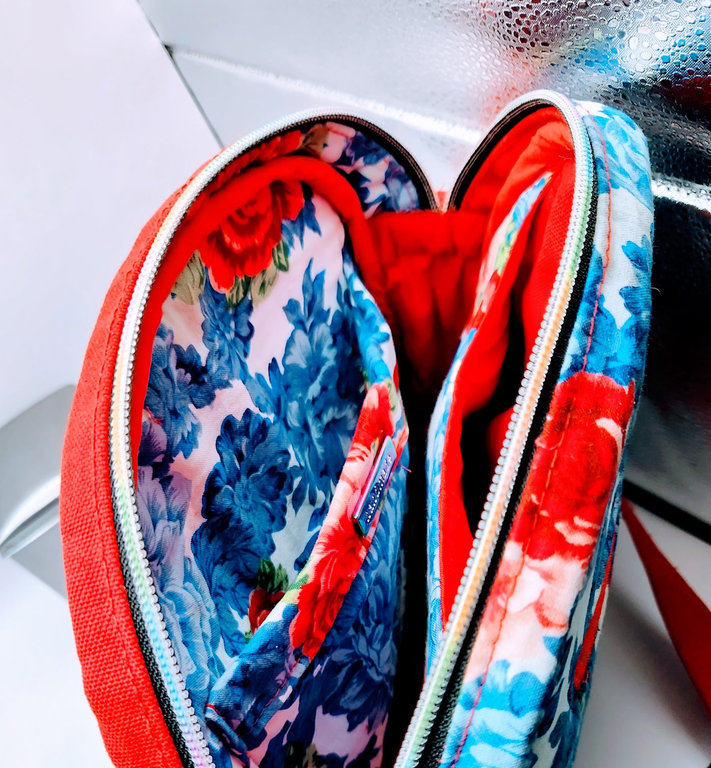 Red and Floral Pattern Bowler Bag