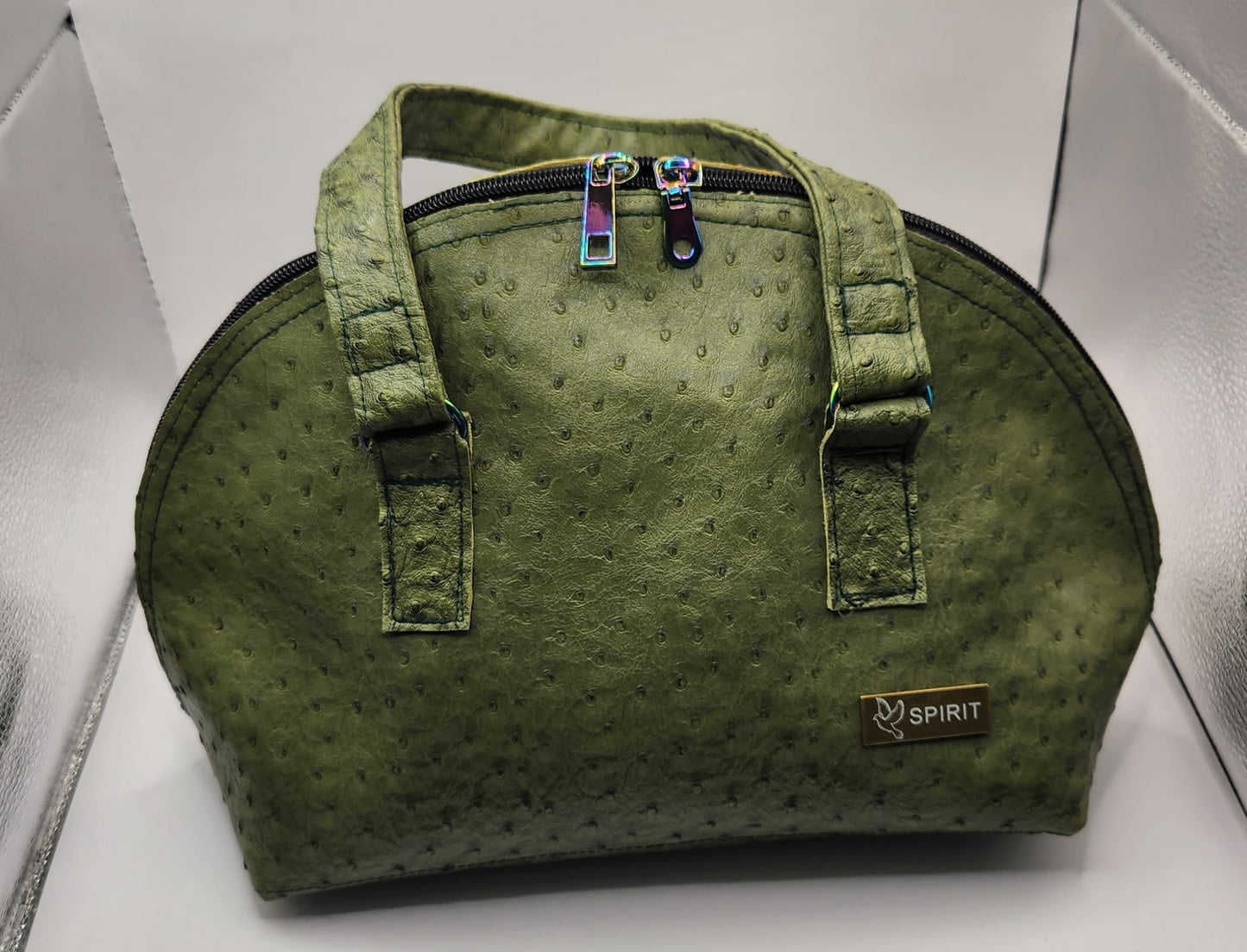Green Ostrich Clamshell Bag