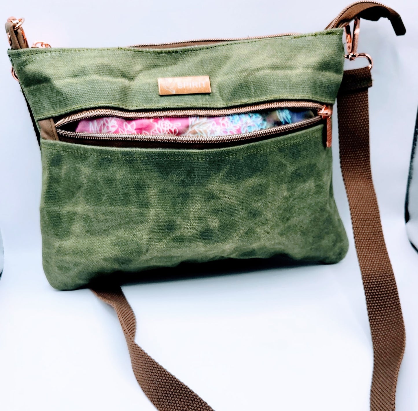 Green Waxed Canvas Sling Bag