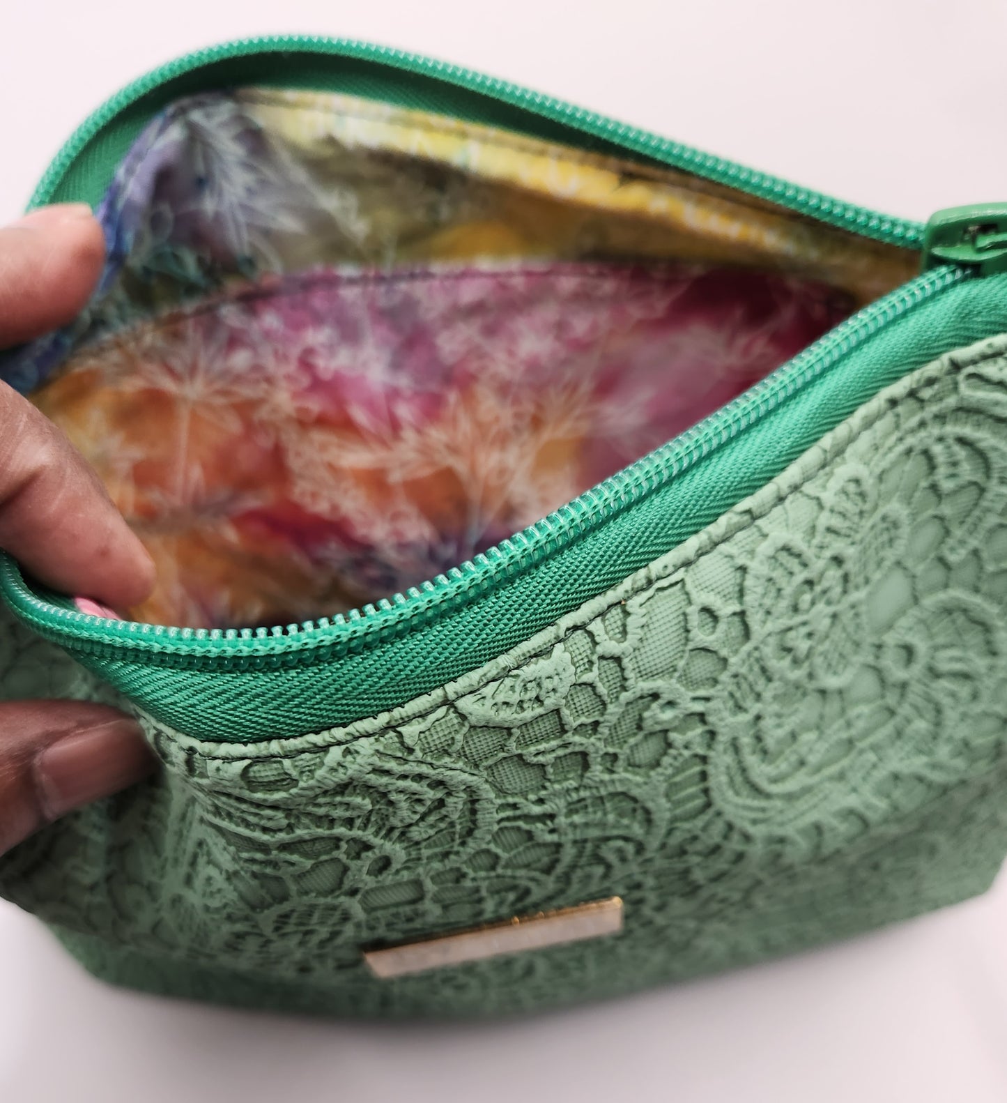 Green Vegan Leather Floral Embossed Crossbody with Wallet