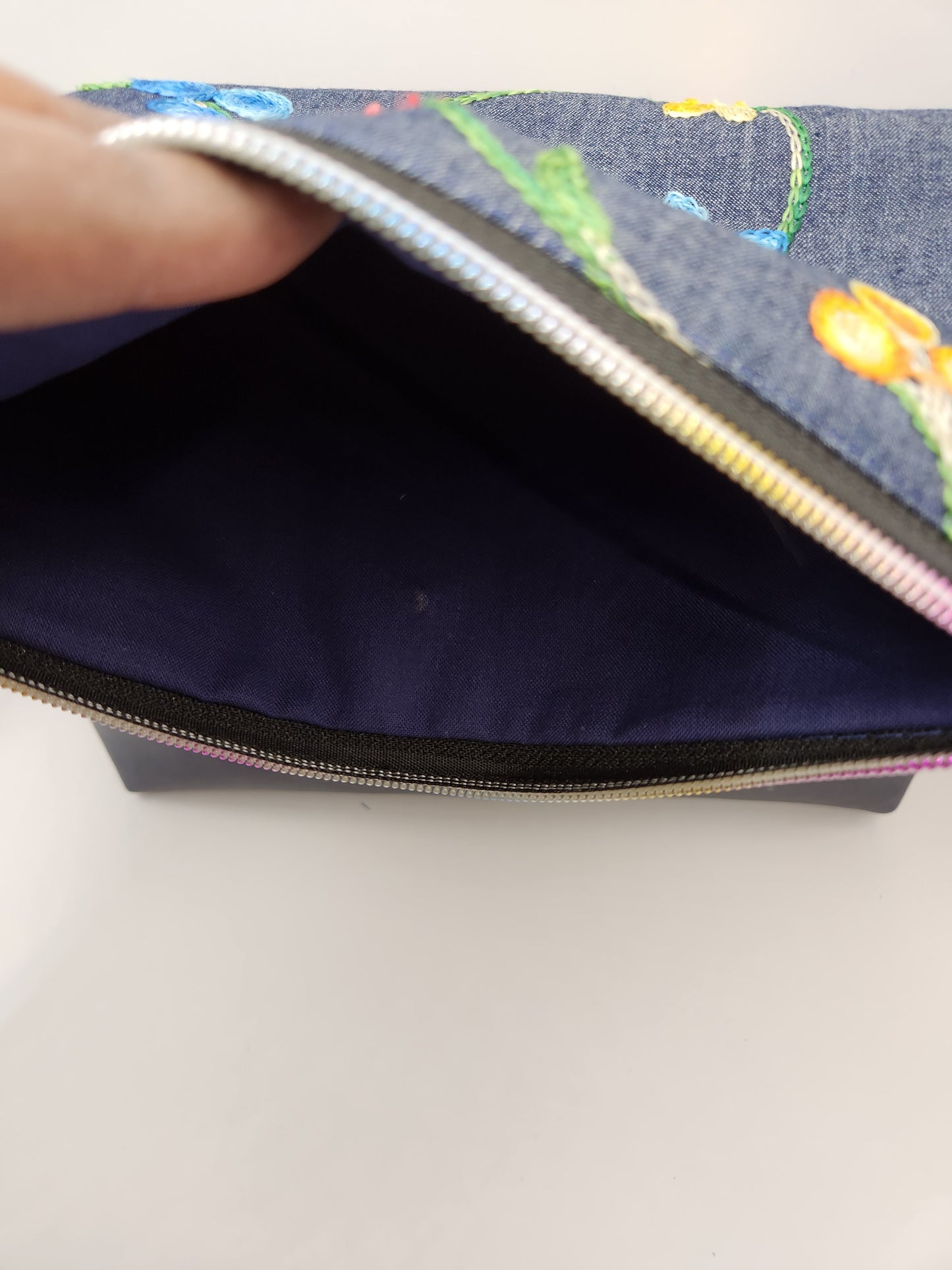 Blue Floral Foldover Bag with Usuable Zip Flap Front