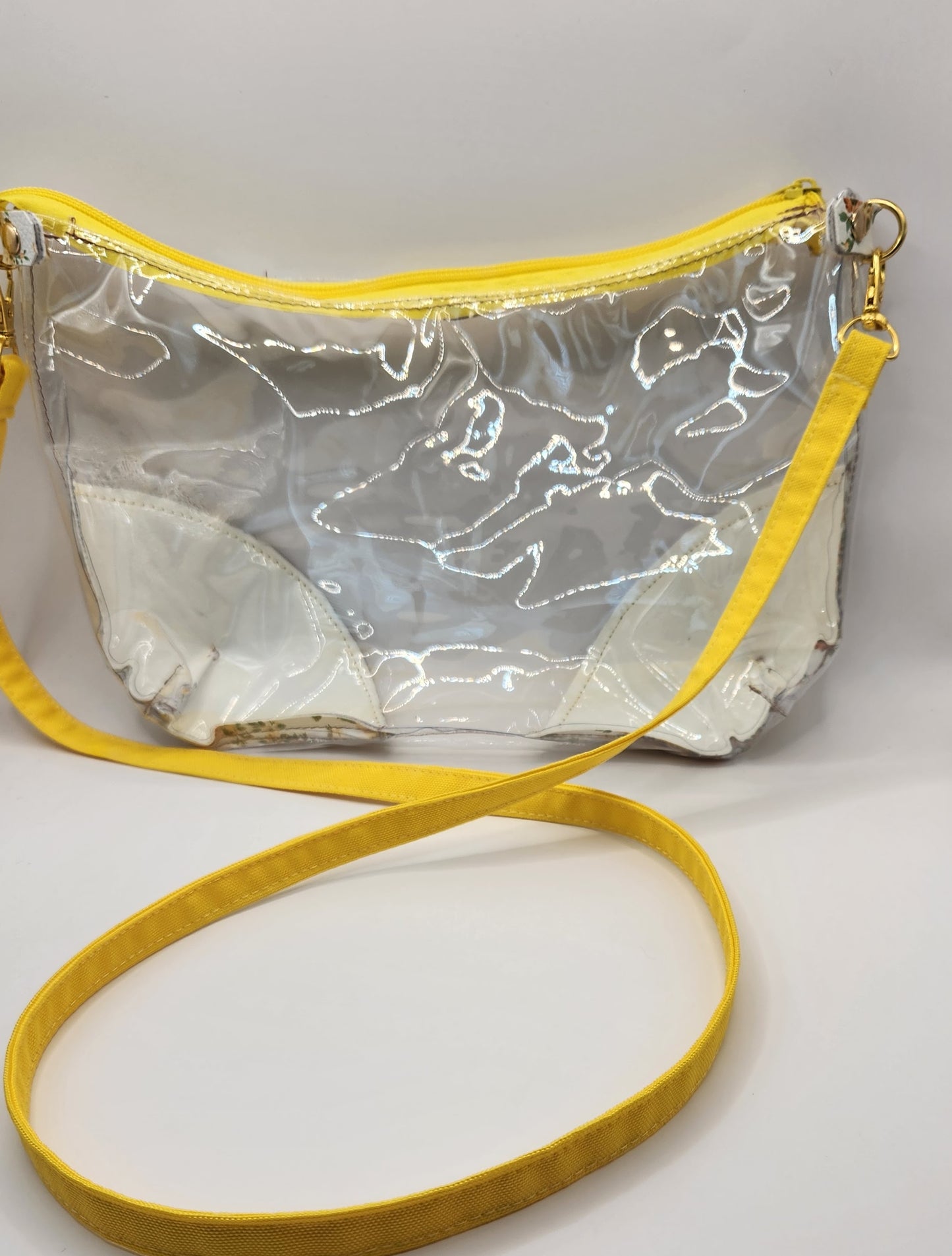 Clear Floral Patch Vinyl Bag with Crossbody Strap