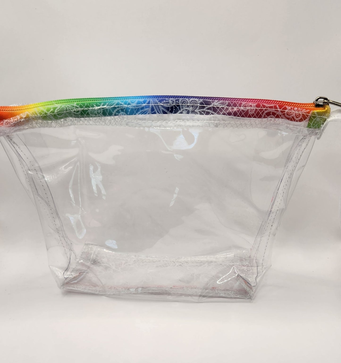 Clear Clutch with Strap with Rainbow Colored Zipper