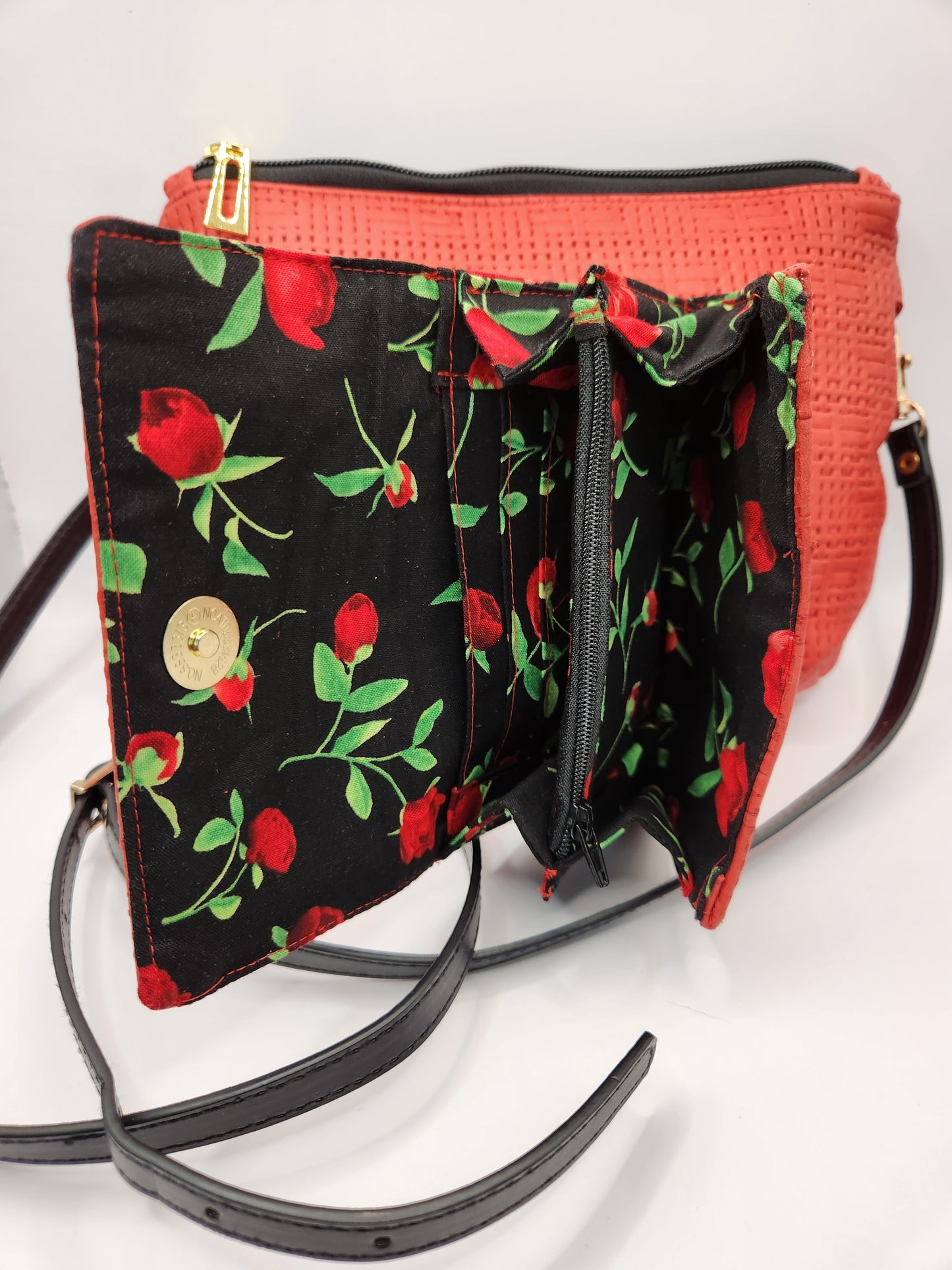 Red Leather Crossbody Bag with Matching Wallet