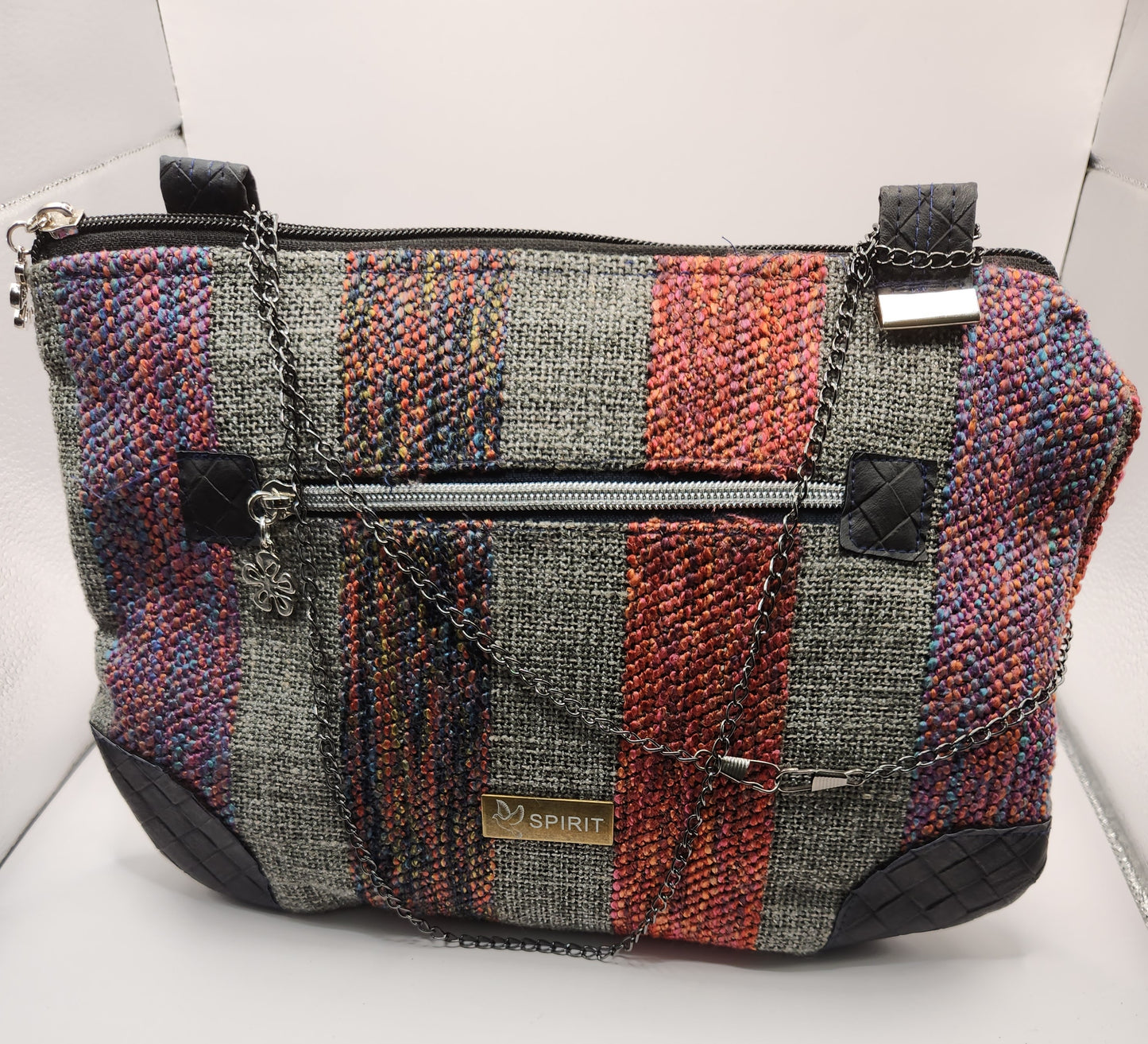 Woven Fabric and Black Trimmed Sling/Shoulder Bag