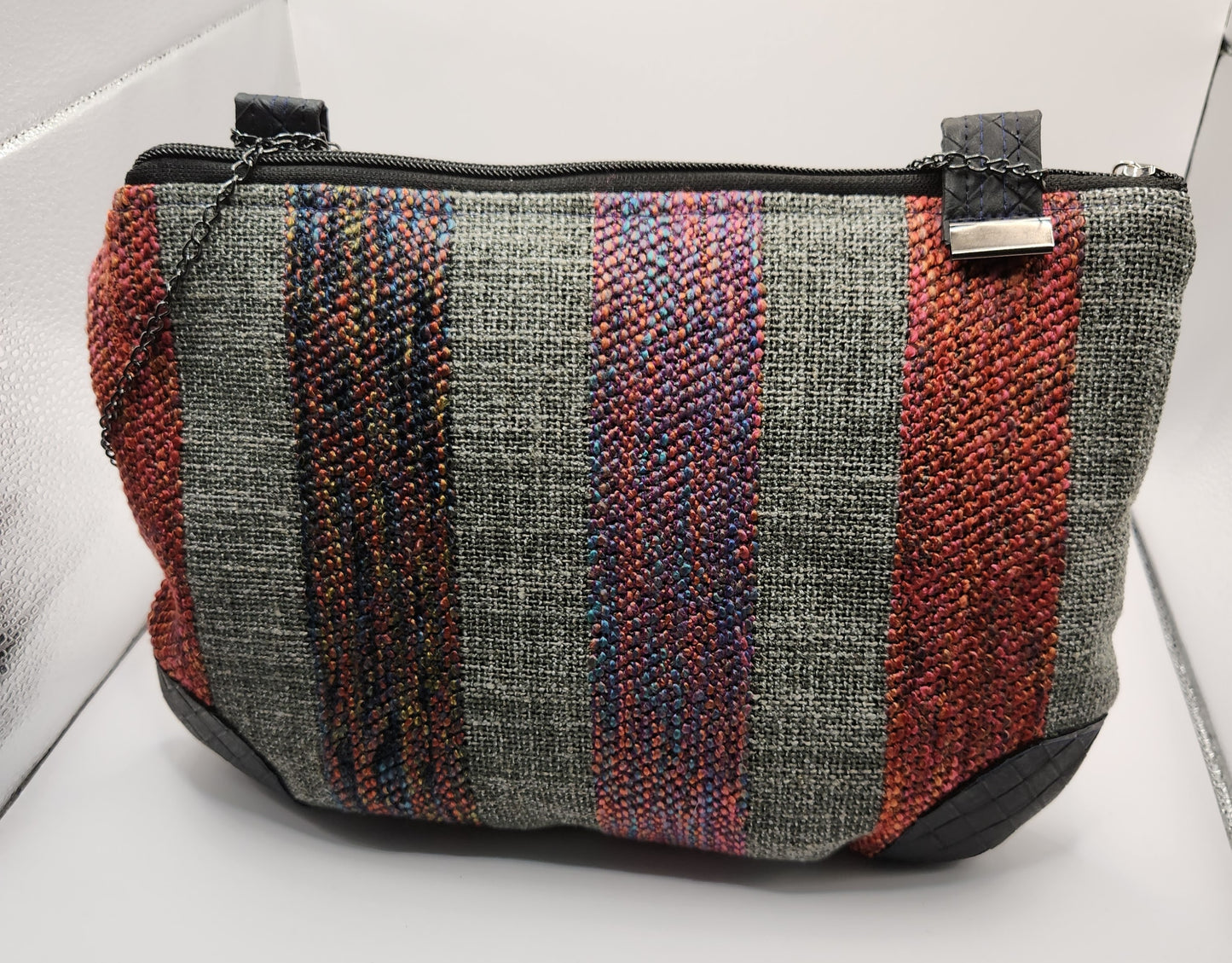 Woven Fabric and Black Trimmed Sling/Shoulder Bag