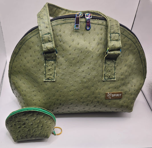 Green Ostrich Clamshell Bag