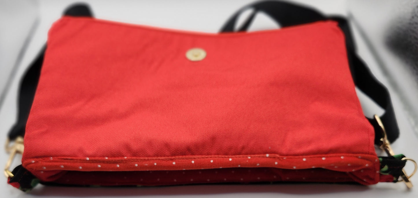 Red Waterproof Canvas Fold Over Flap with Floral Bottom