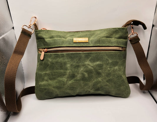 Green Waxed Canvas Sling Bag