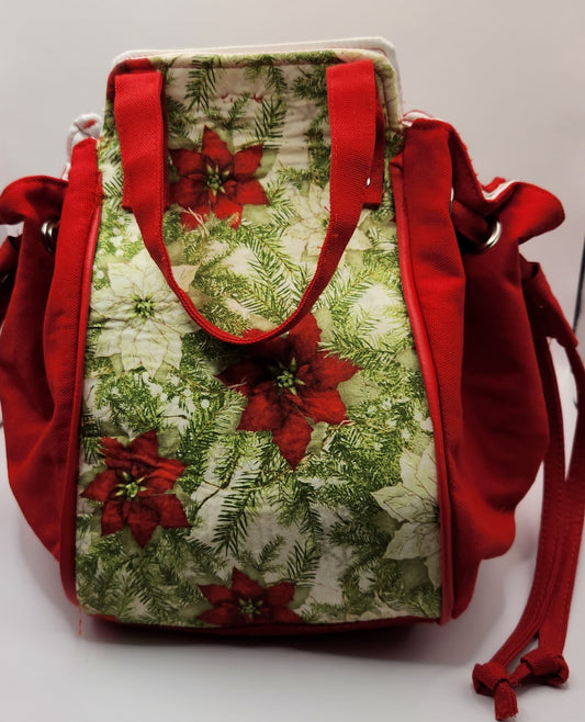 Pretty Floral Front Draw String Christmas Bag