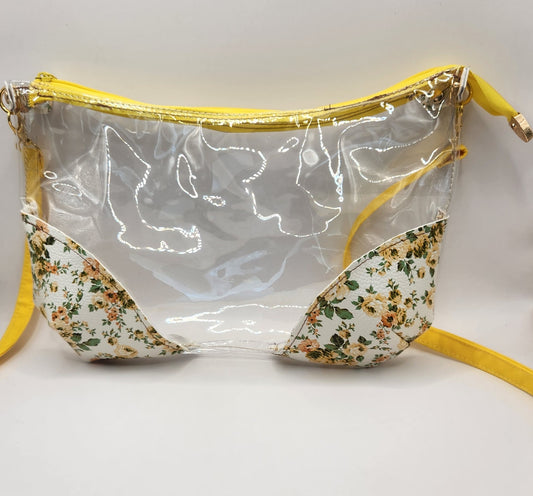 Clear Floral Patch Vinyl Bag with Crossbody Strap