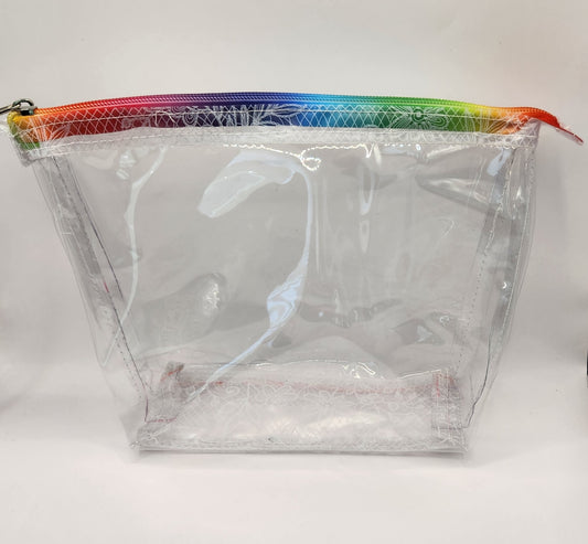 Clear Clutch with Strap with Rainbow Colored Zipper
