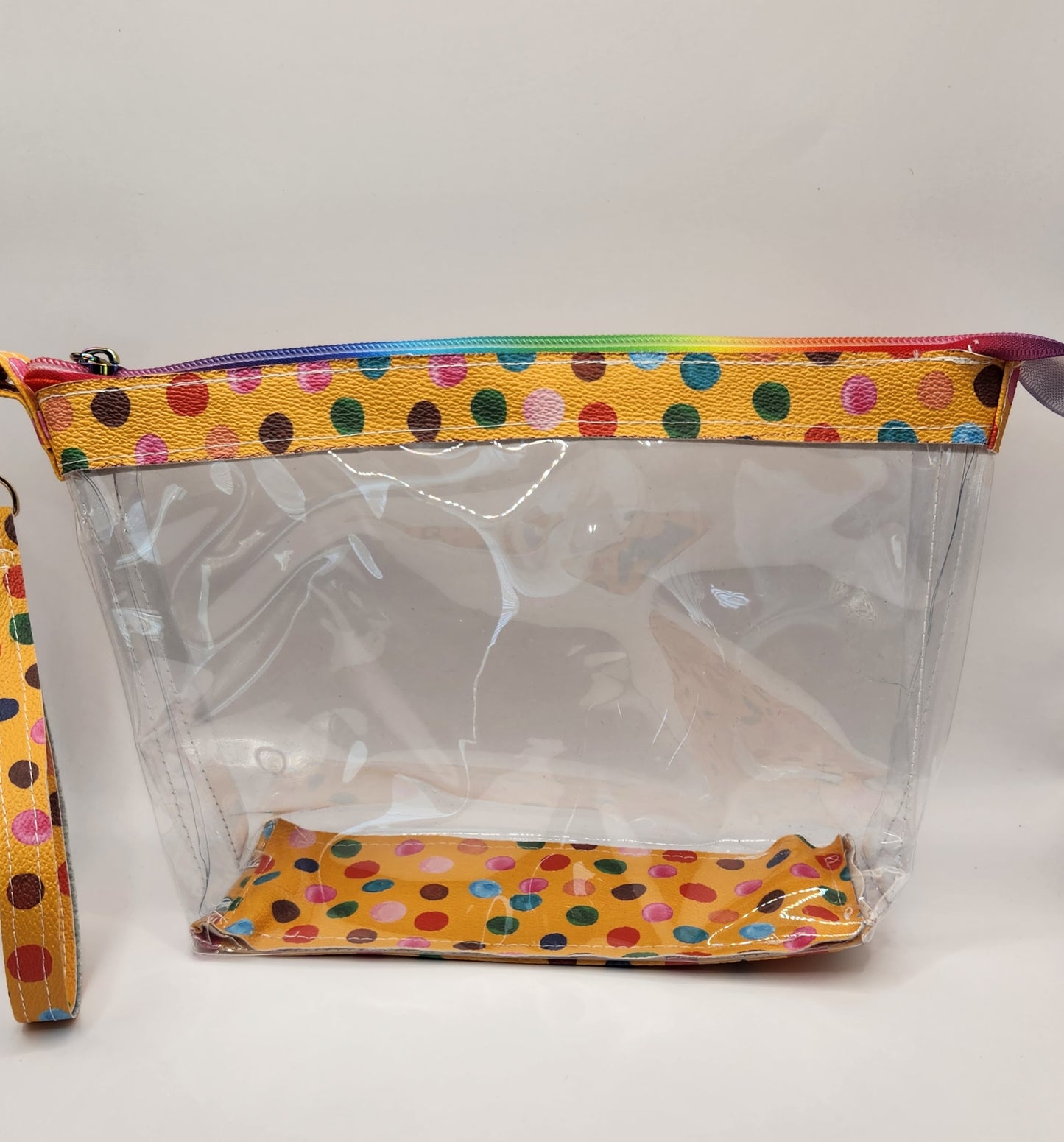 Clear Wristlet with Polka Dot Trim