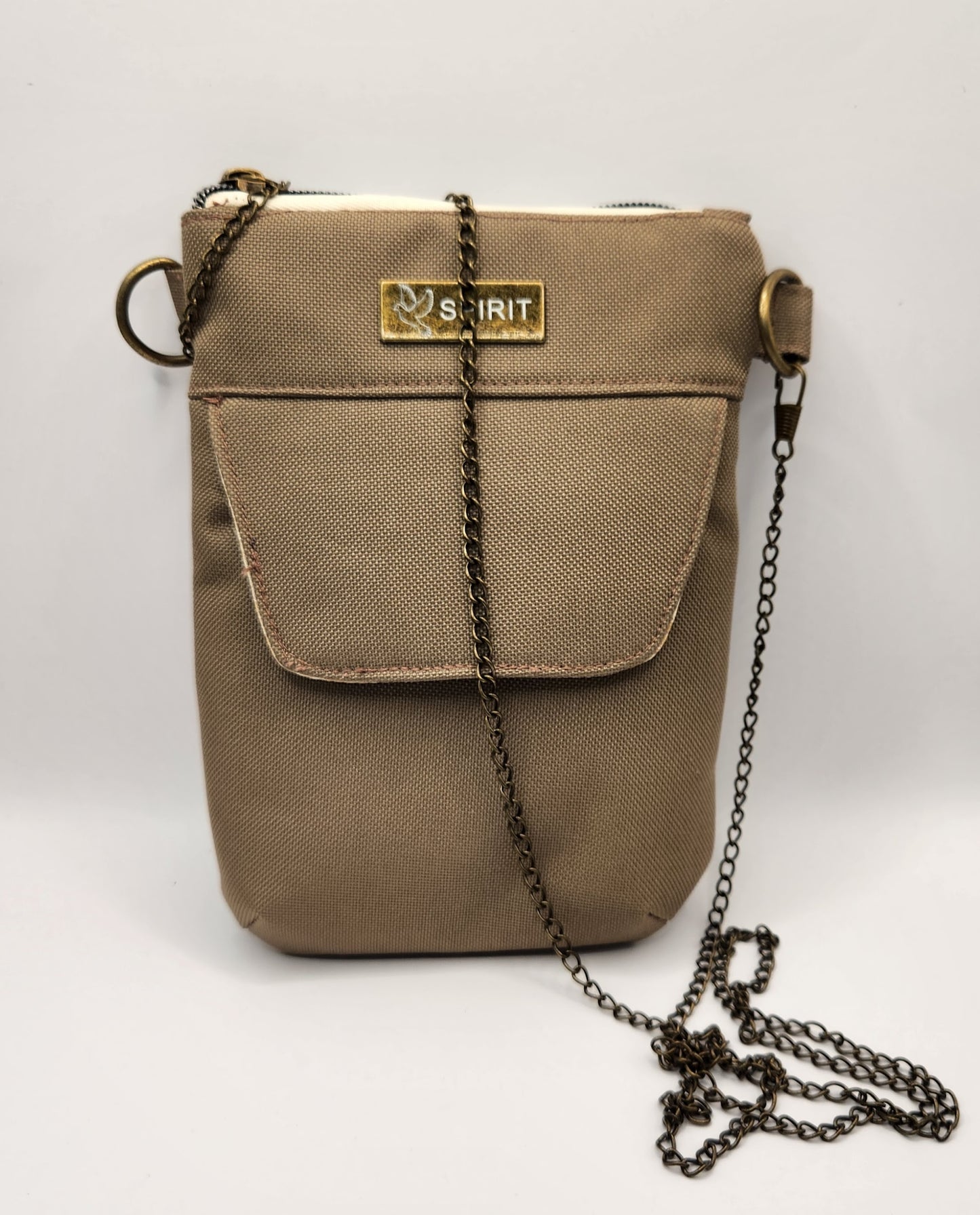 Dark Beige Waterproof Canvas Phonebag Crossbody Strap