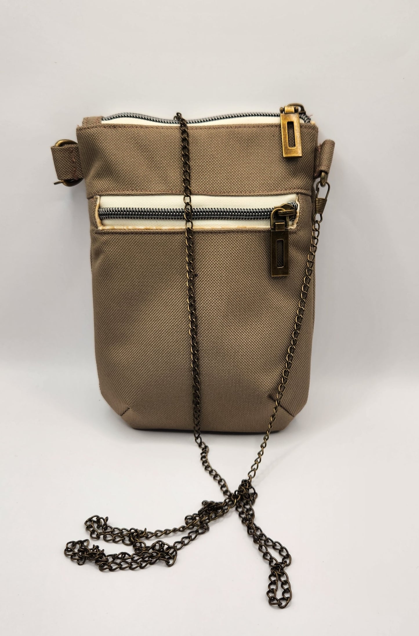 Dark Beige Waterproof Canvas Phonebag Crossbody Strap