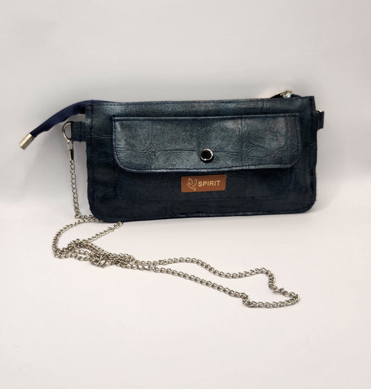 Navy Blue Clutch Style Leather Phone Bag